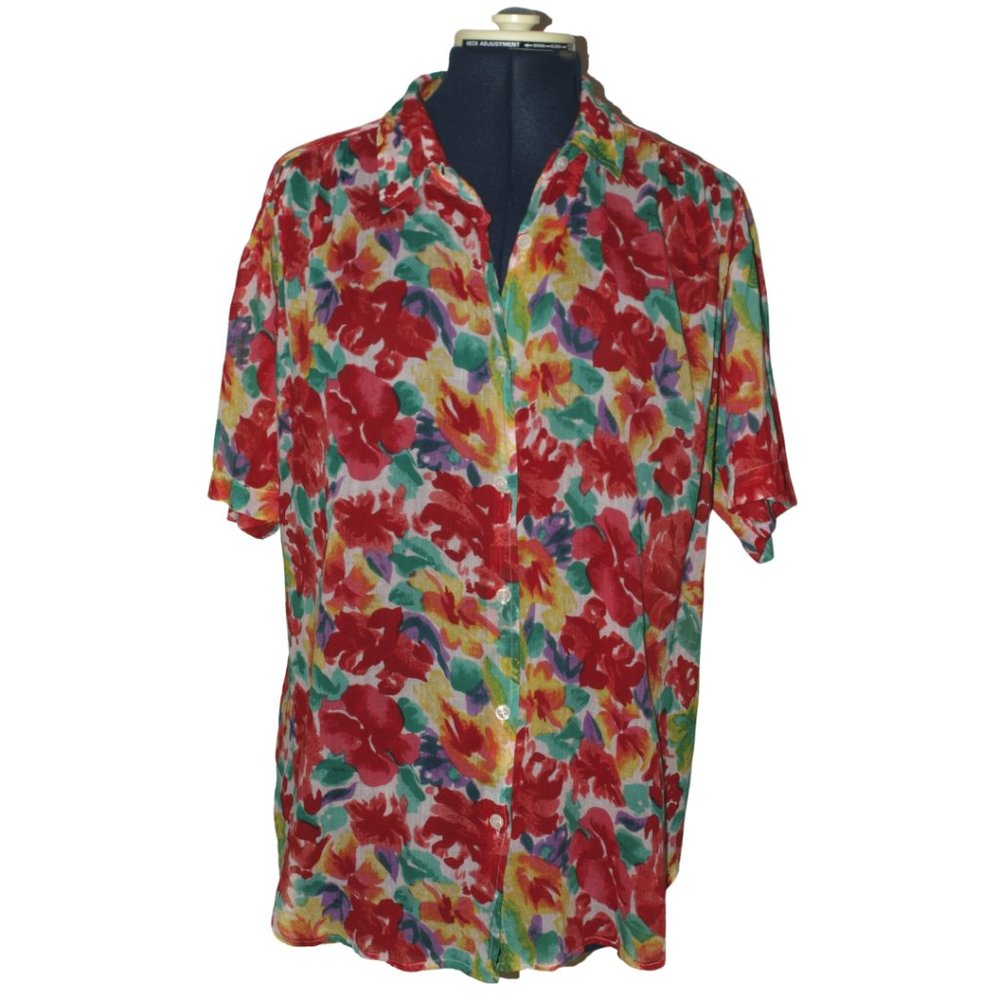 GITANO VINTAGE 90'S OVERSIZED SHEERED FLORAL RED SHIRT SZ 40 XL